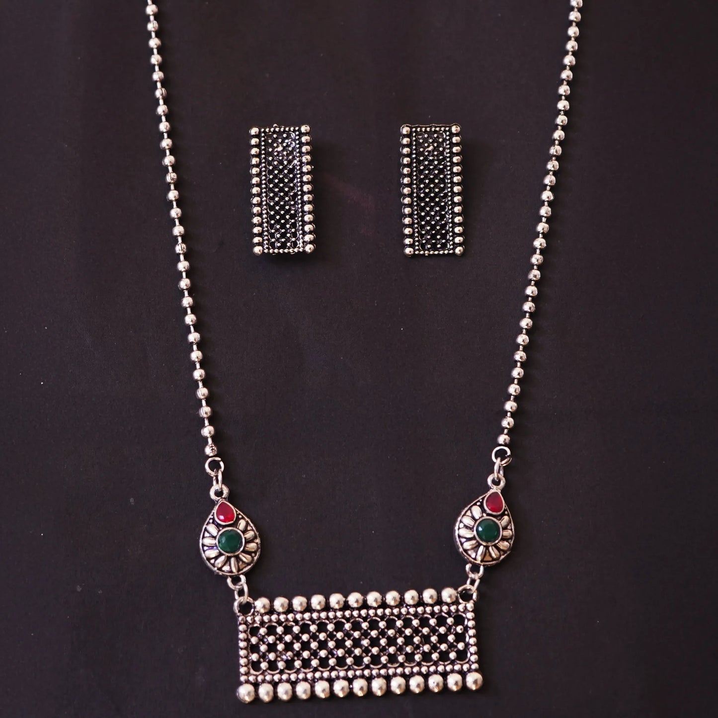 German Silver Lined Neckpiece and Earrings