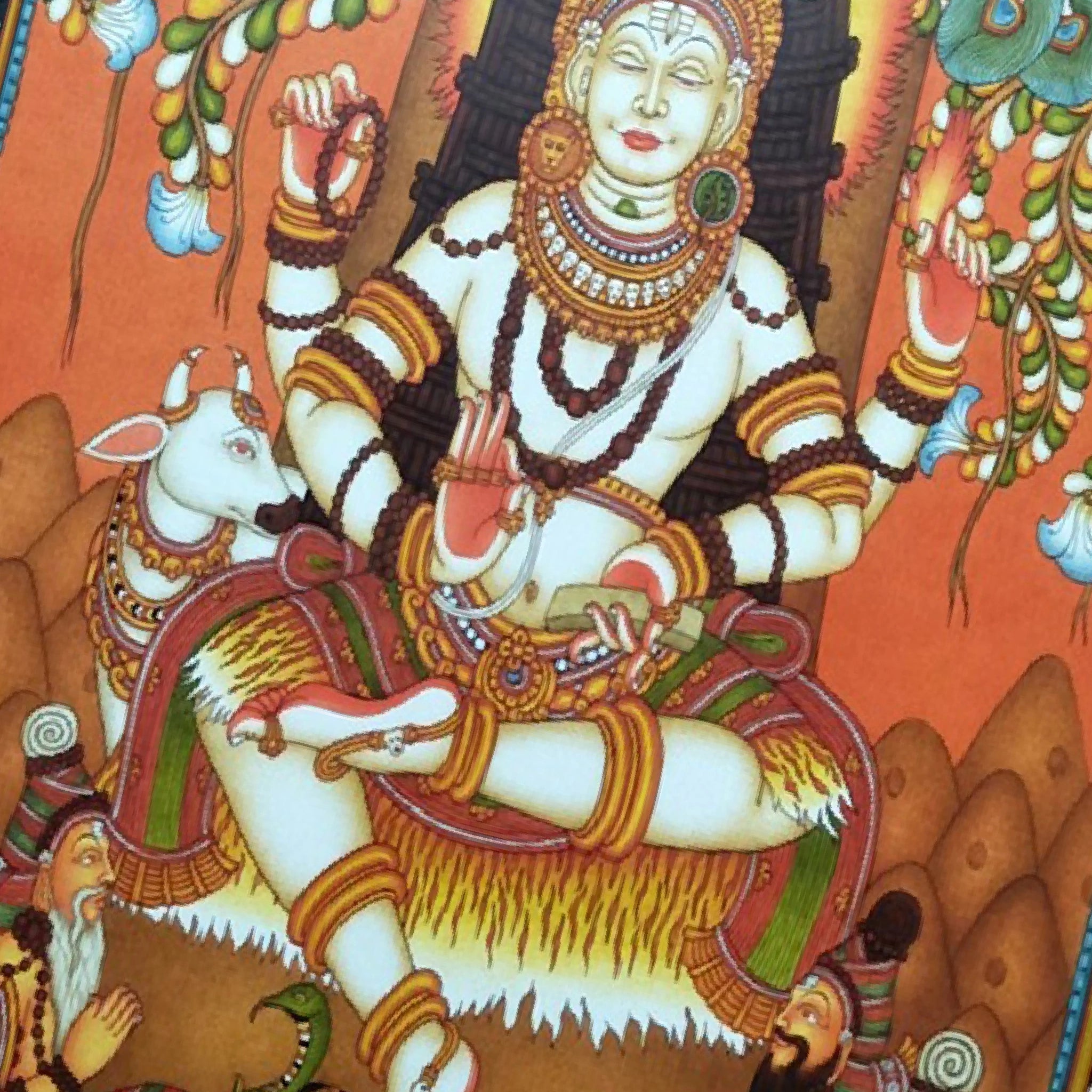 Kerala Mural Art Painting Dakshinamurthy Shiva - Made to Order{Length:5 ft X Breadth:3 ft}