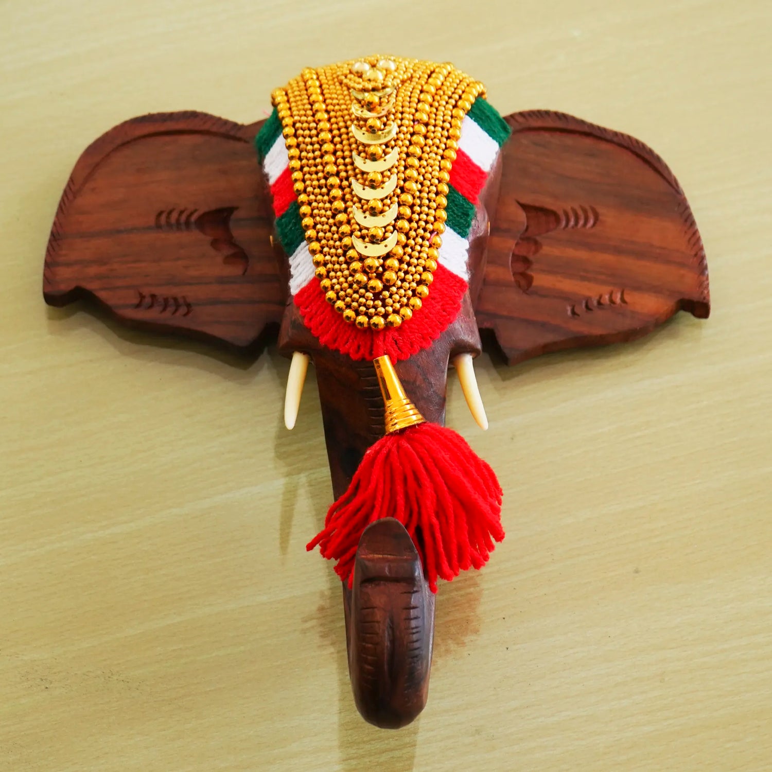 Elephant Pooram Head Premium Wall Decor - Rosewood - Culturati