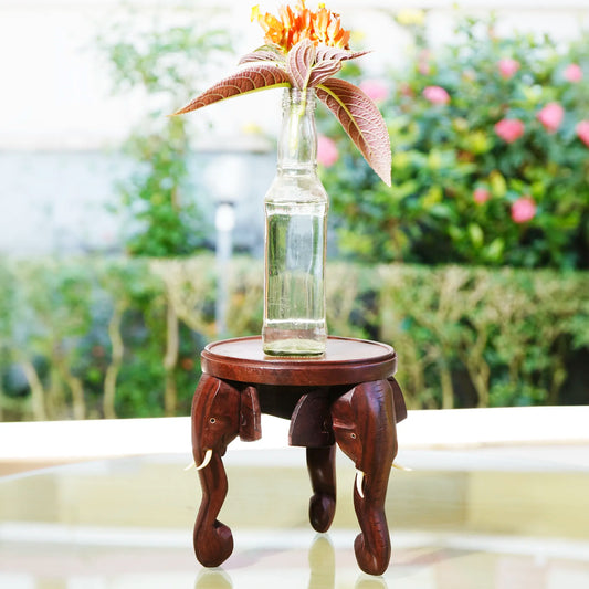 Traditional Three-headed Wooden Elephant Stool