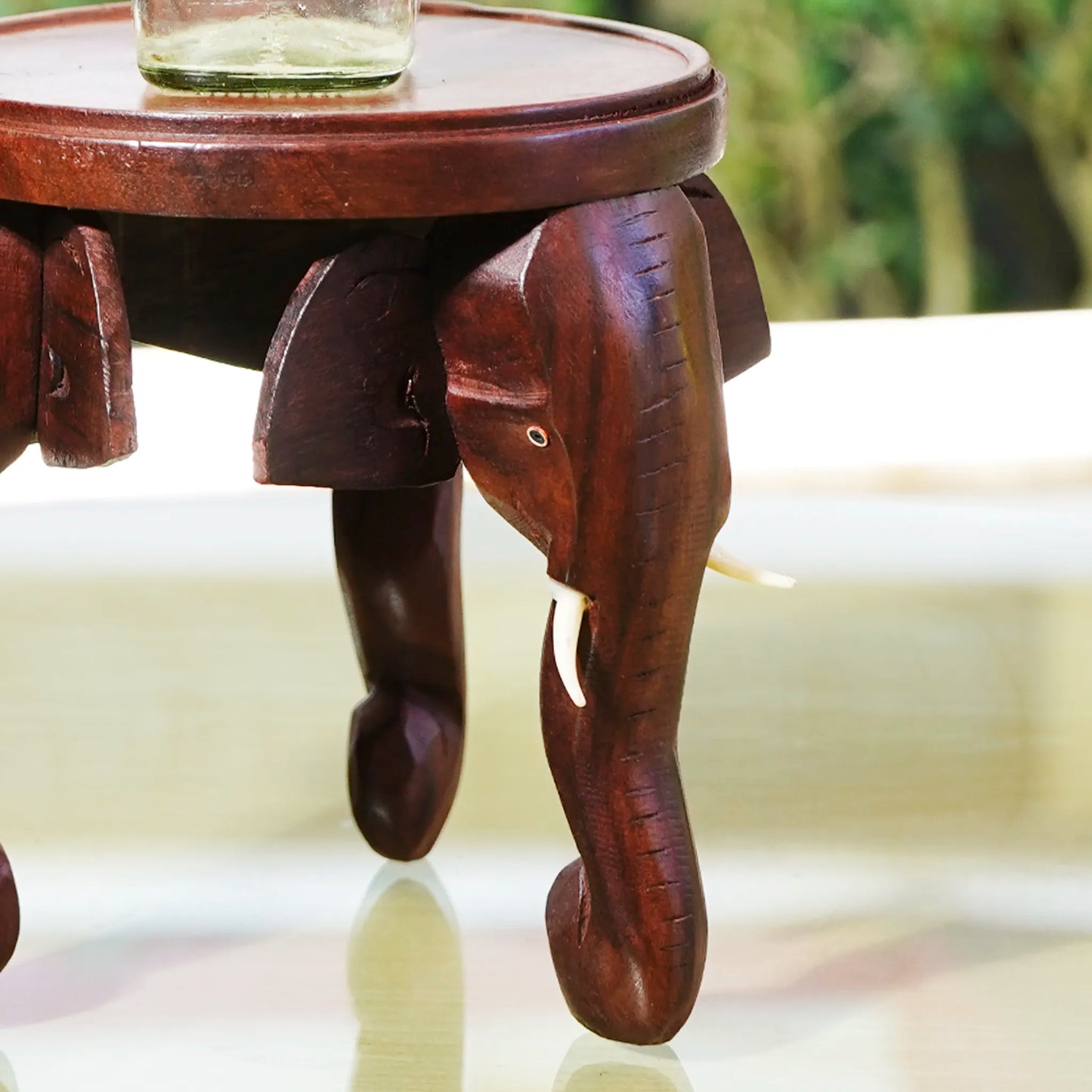 Traditional Three-headed Wooden Elephant Stool