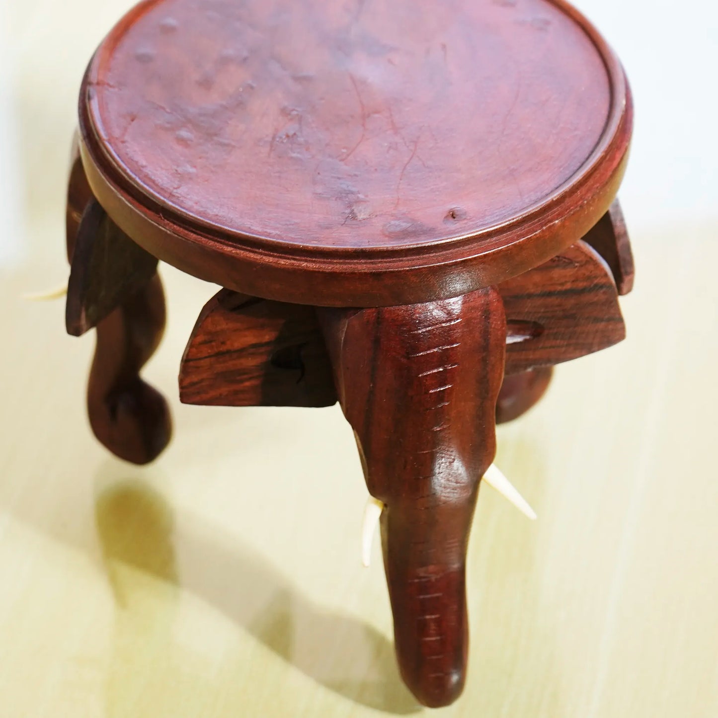 Traditional Three-headed Wooden Elephant Stool