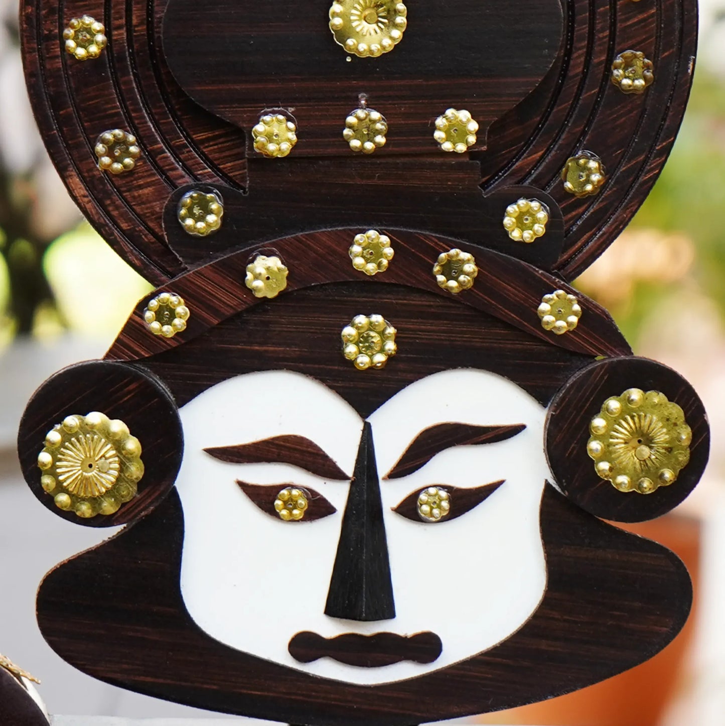 Wooden Boat with Kathakali Head - Brass Accents