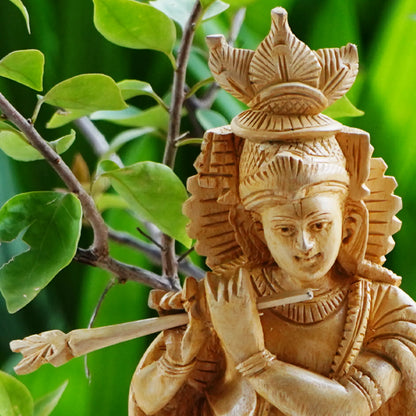 Krishna playing flute - Idol in White Wood