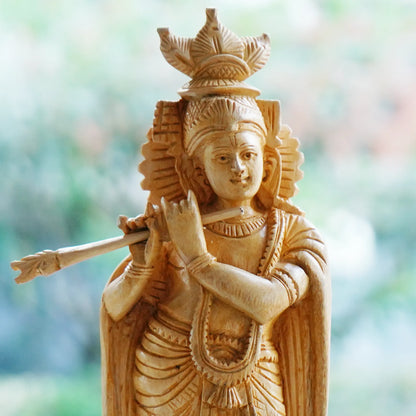 Krishna with Flute Idol - White Wood