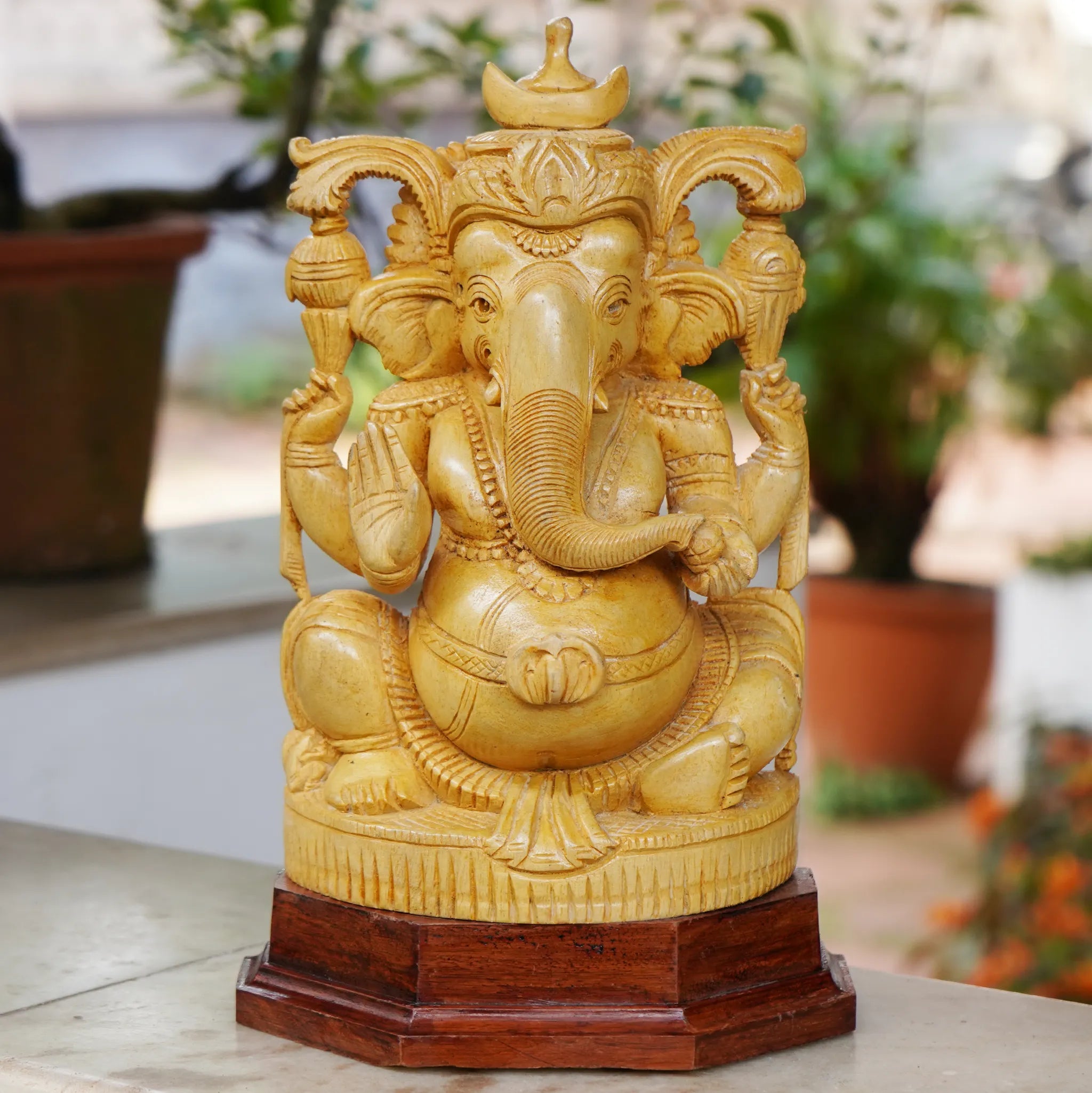 Handcrafted Ganesha Idol-White Wood Kerala Handicraft 