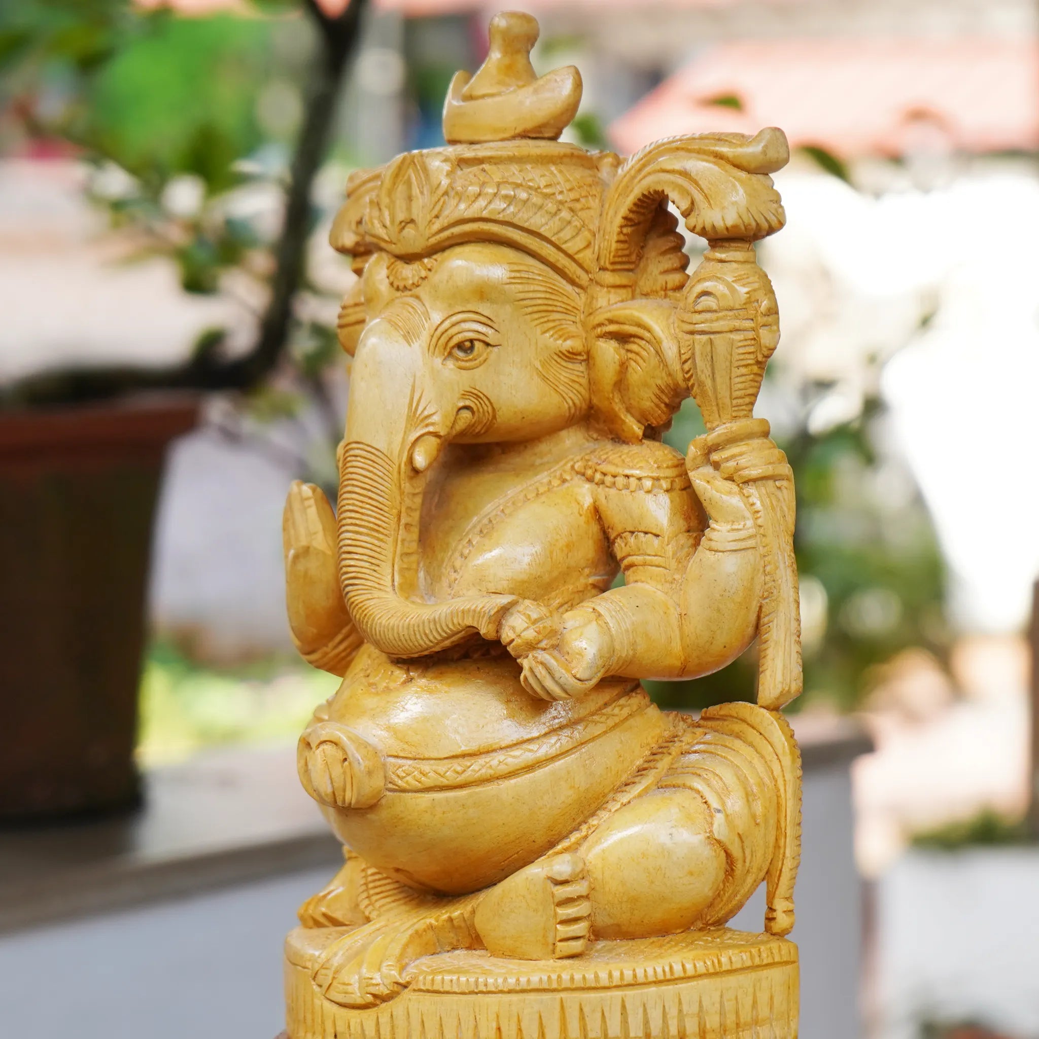 Handcrafted Ganesha Idol-White Wood Kerala Handicraft 