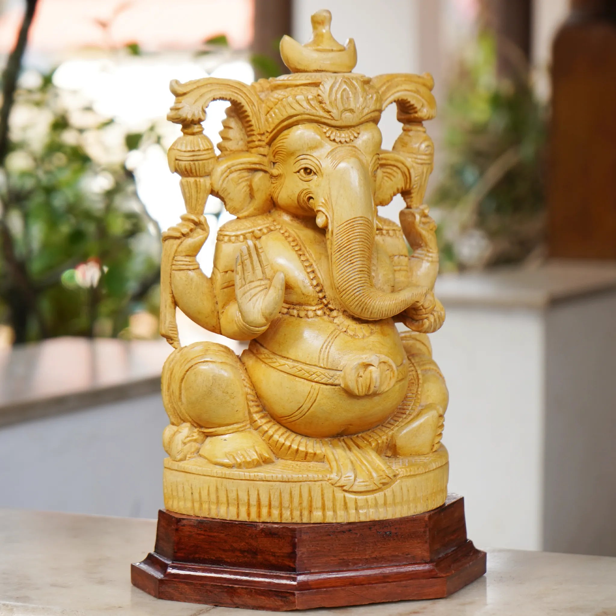 Handcrafted Ganesha Idol-White Wood Kerala Handicraft 