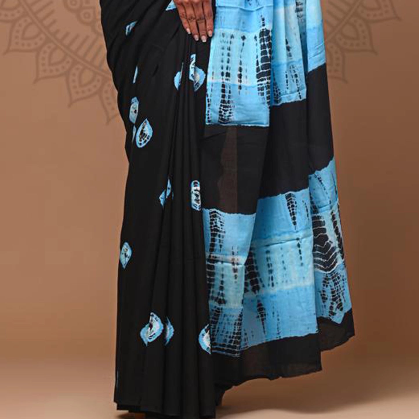 Mulmul Cotton Sarees- Black- Shibori