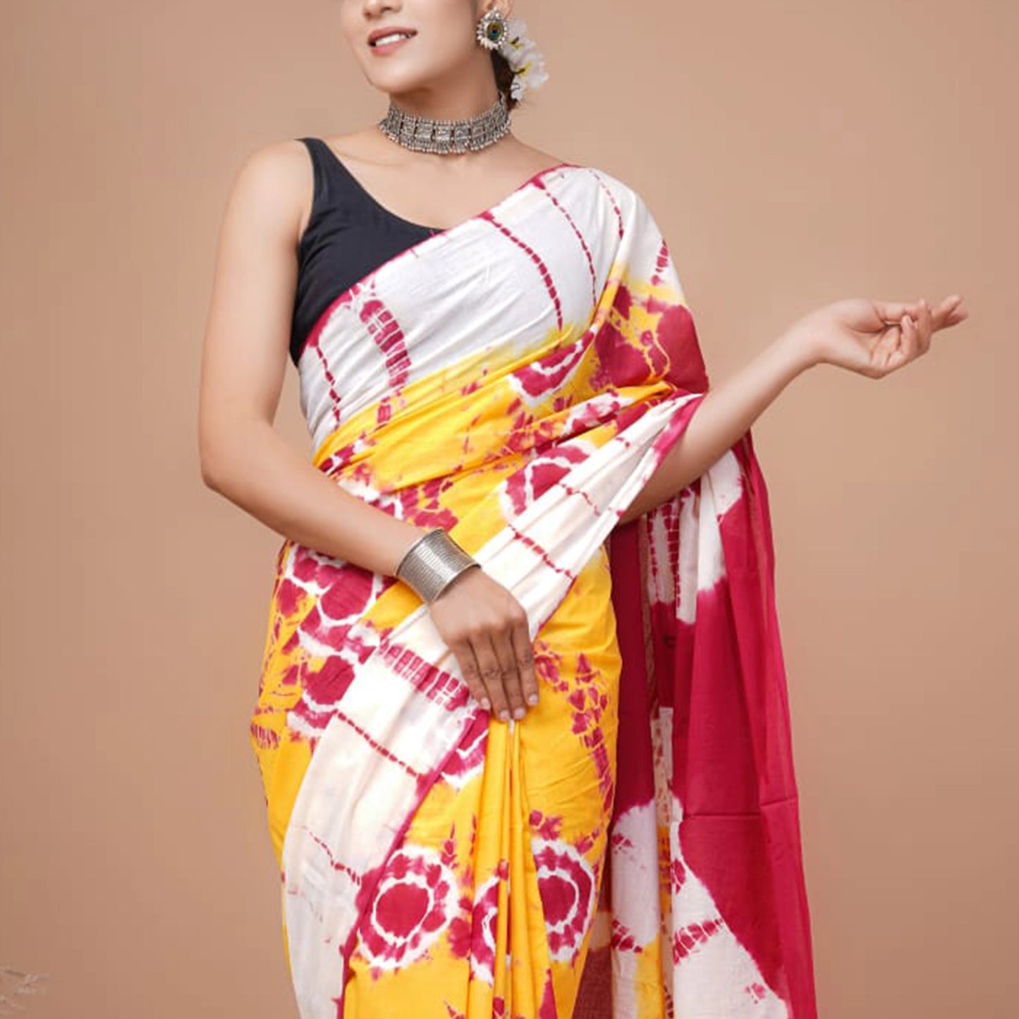 MulMul Cotton Sarees - Yellow - Shibori