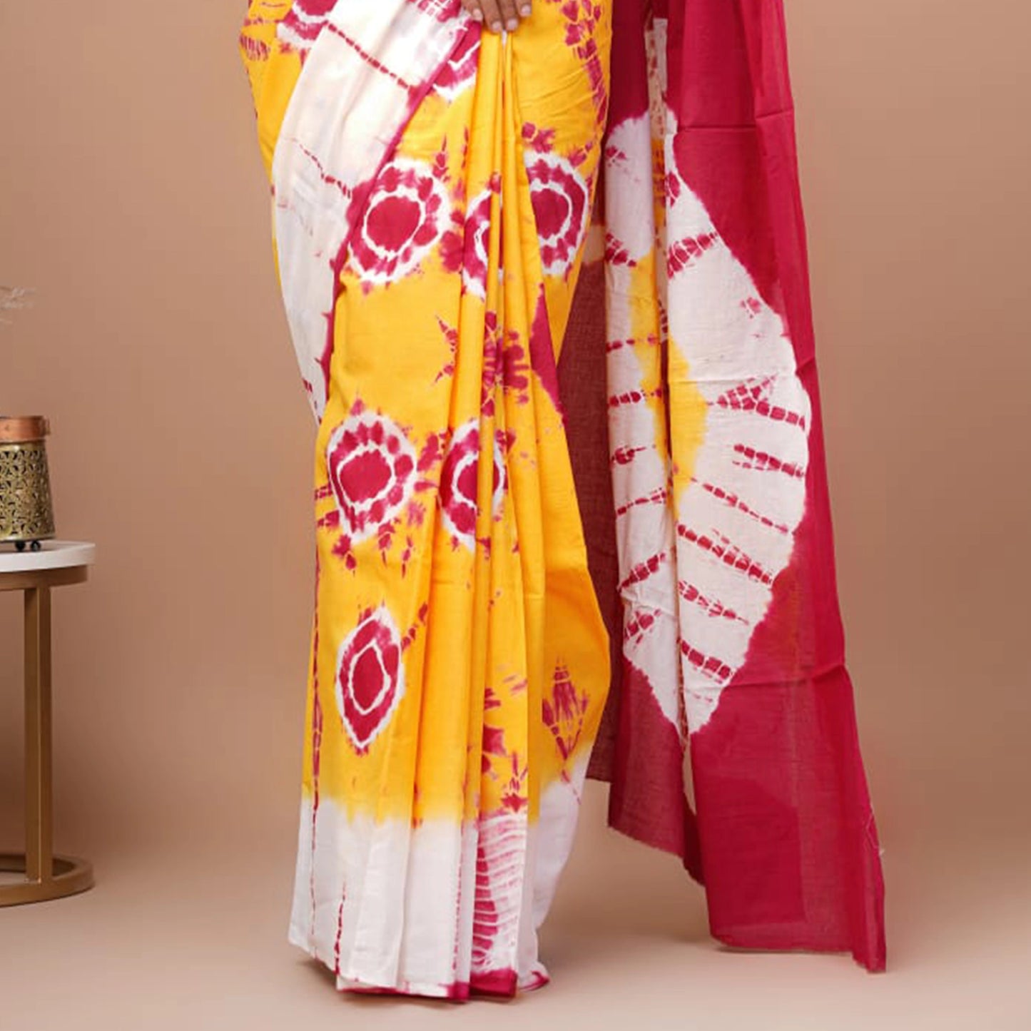 MulMul Cotton Sarees - Yellow - Shibori