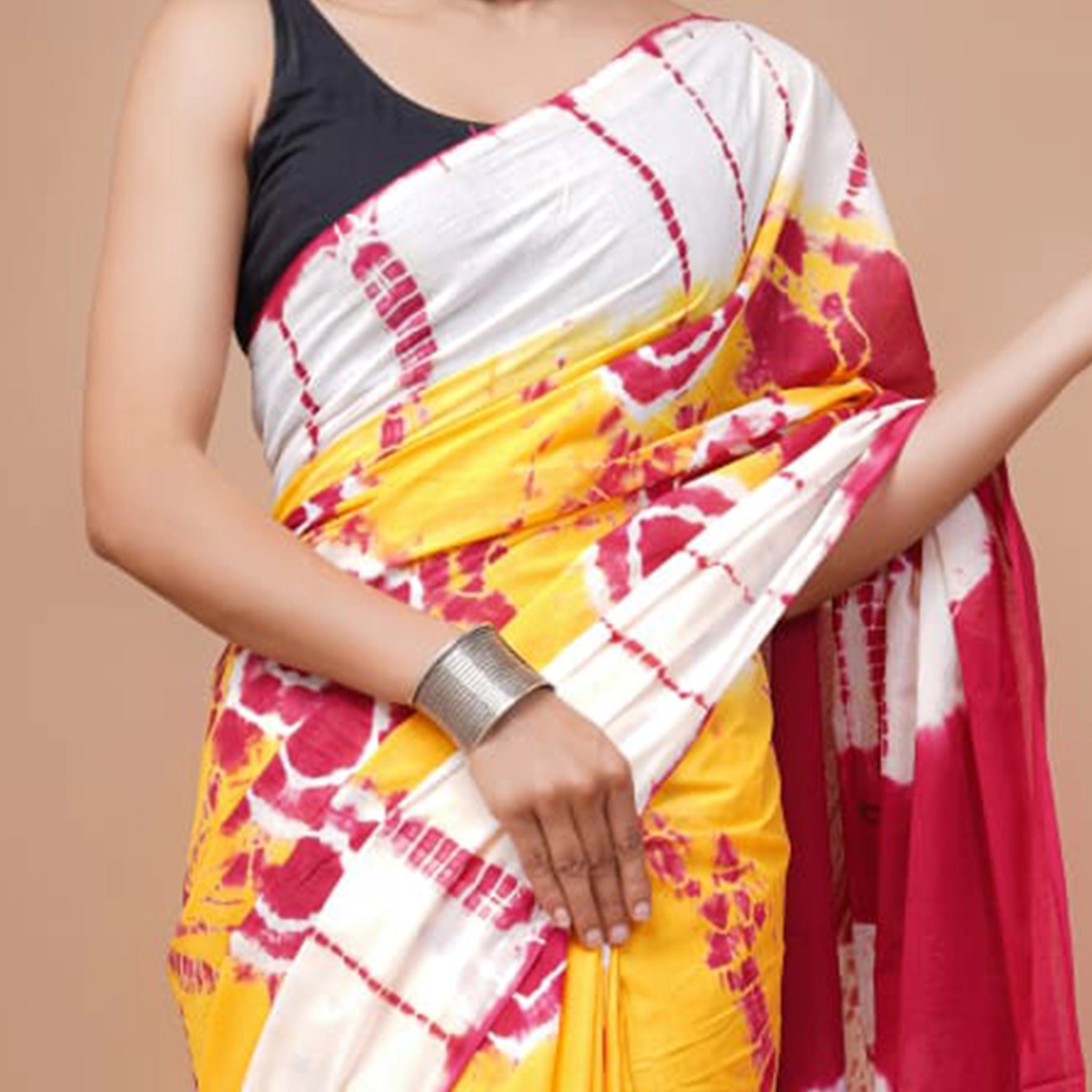 MulMul Cotton Sarees - Yellow - Shibori