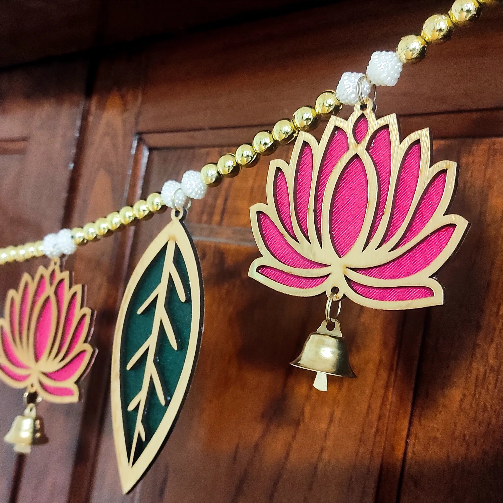 Lotus and Leaf Toran with Golden Accents – Door Decor