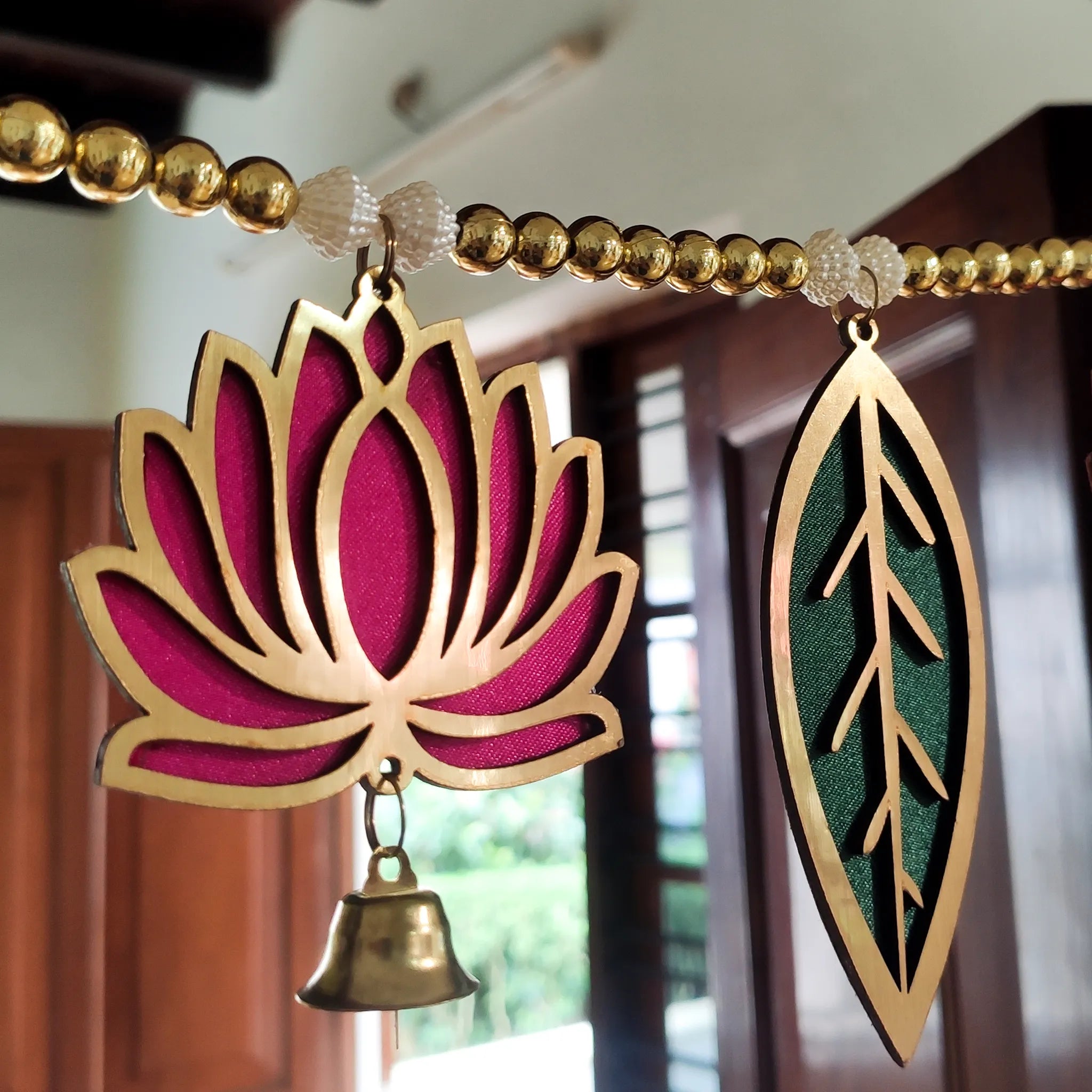 Lotus and Leaf Toran with Golden Accents – Door Decor