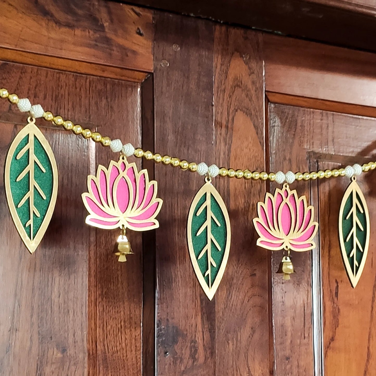 Lotus and Leaf Toran with Golden Accents – Door Decor