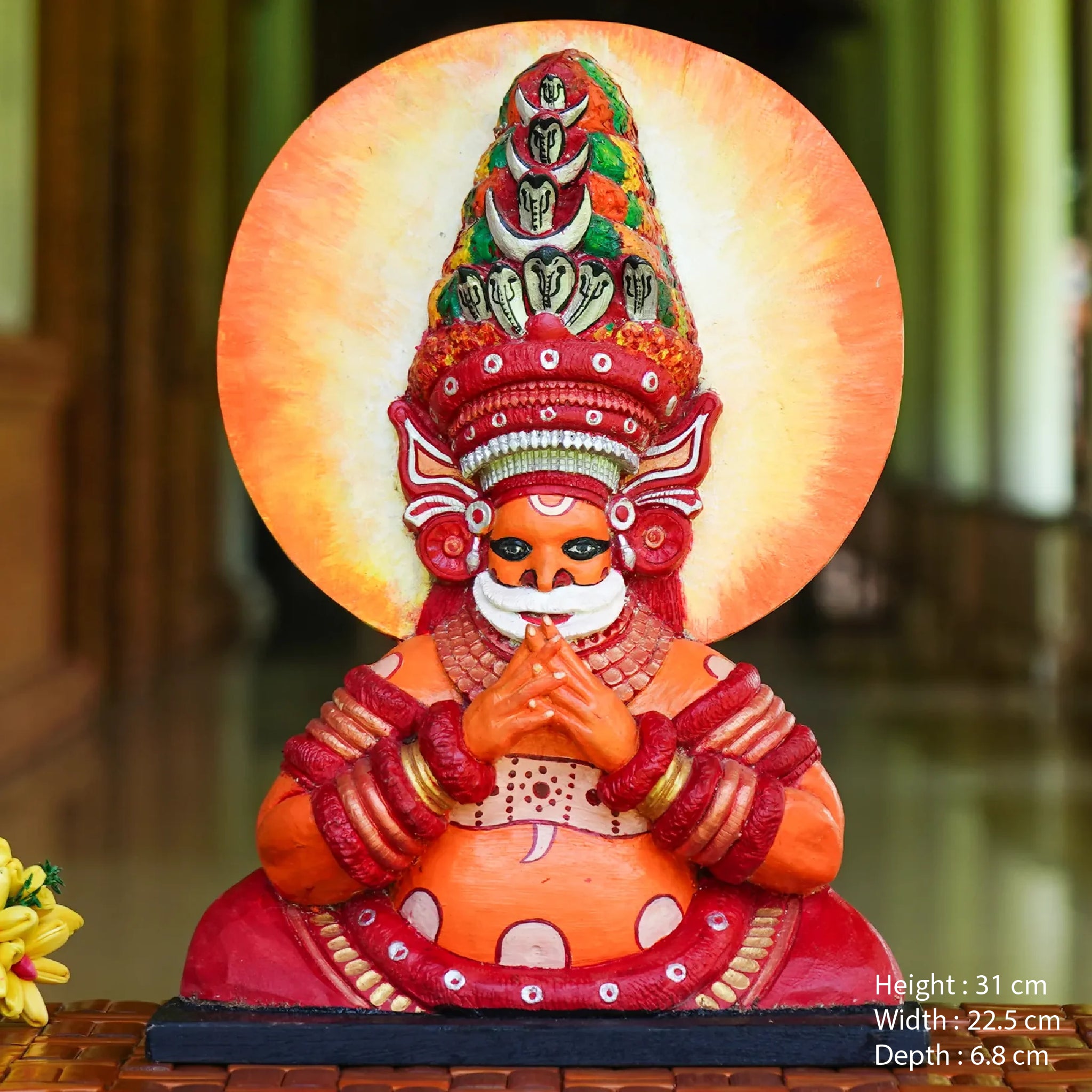 Handcrafted Muthappan Theyyam Wooden Replica - Made to Order