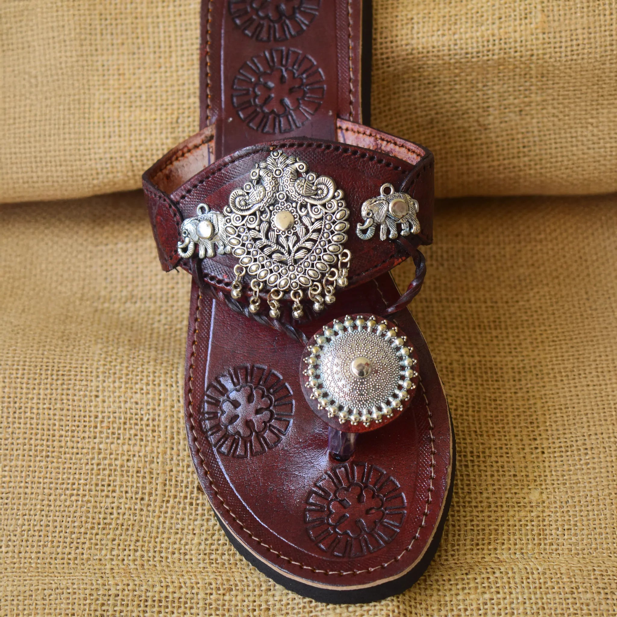 Ghunghroo Charm Leather Chappals - Majestic Motifs