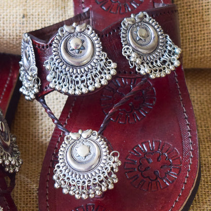 Ghunghroo Charm Leather Chappals- Coin Motif