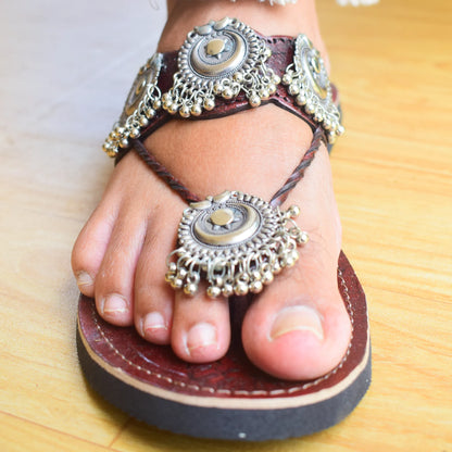 Ghunghroo Charm Leather Chappals- Coin Motif