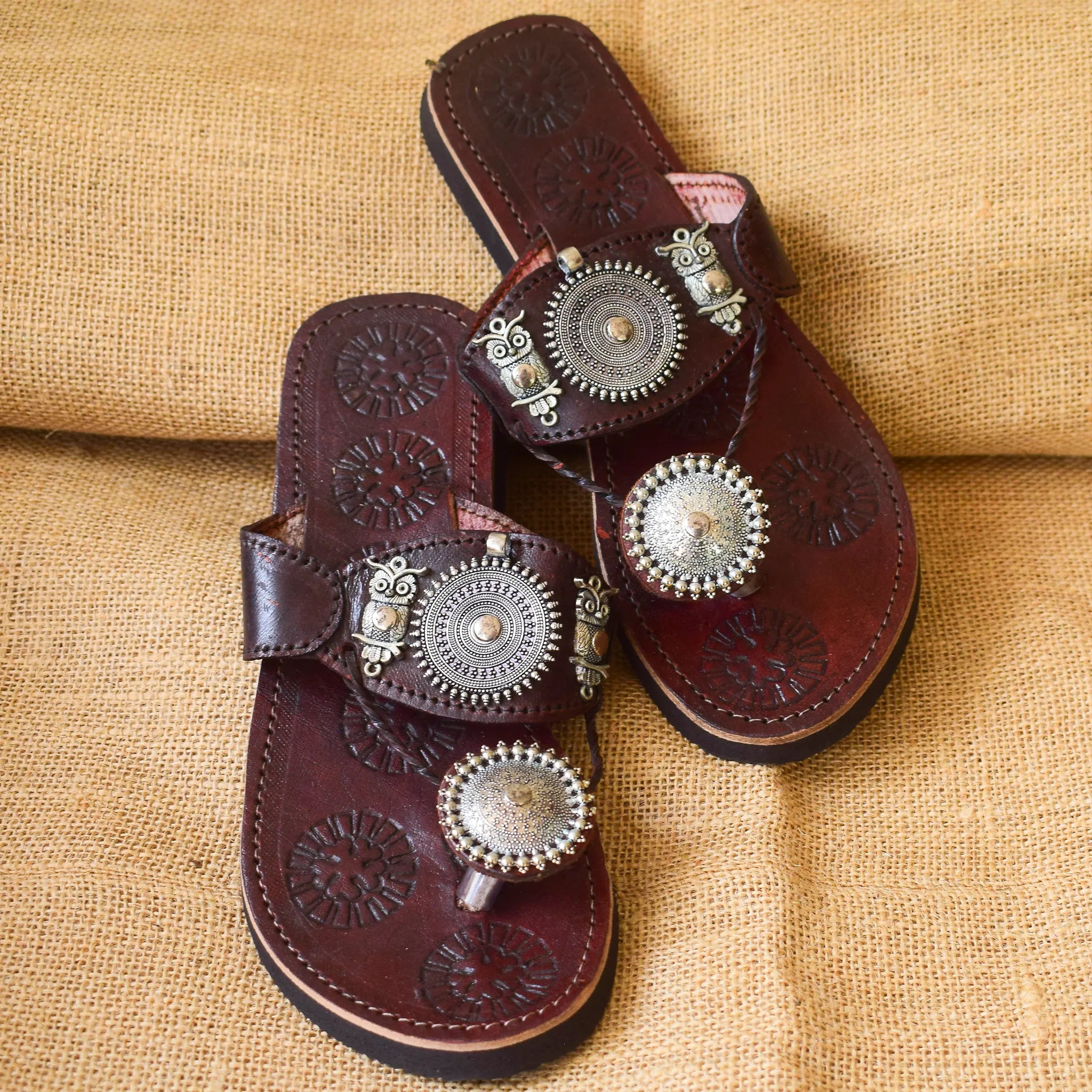 Charm Leather Chappals - Owl’s Embrace