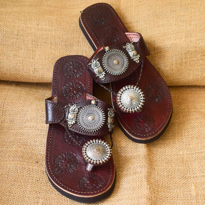 Ghunghroo Charm Leather Chappals - Owl’s Embrace