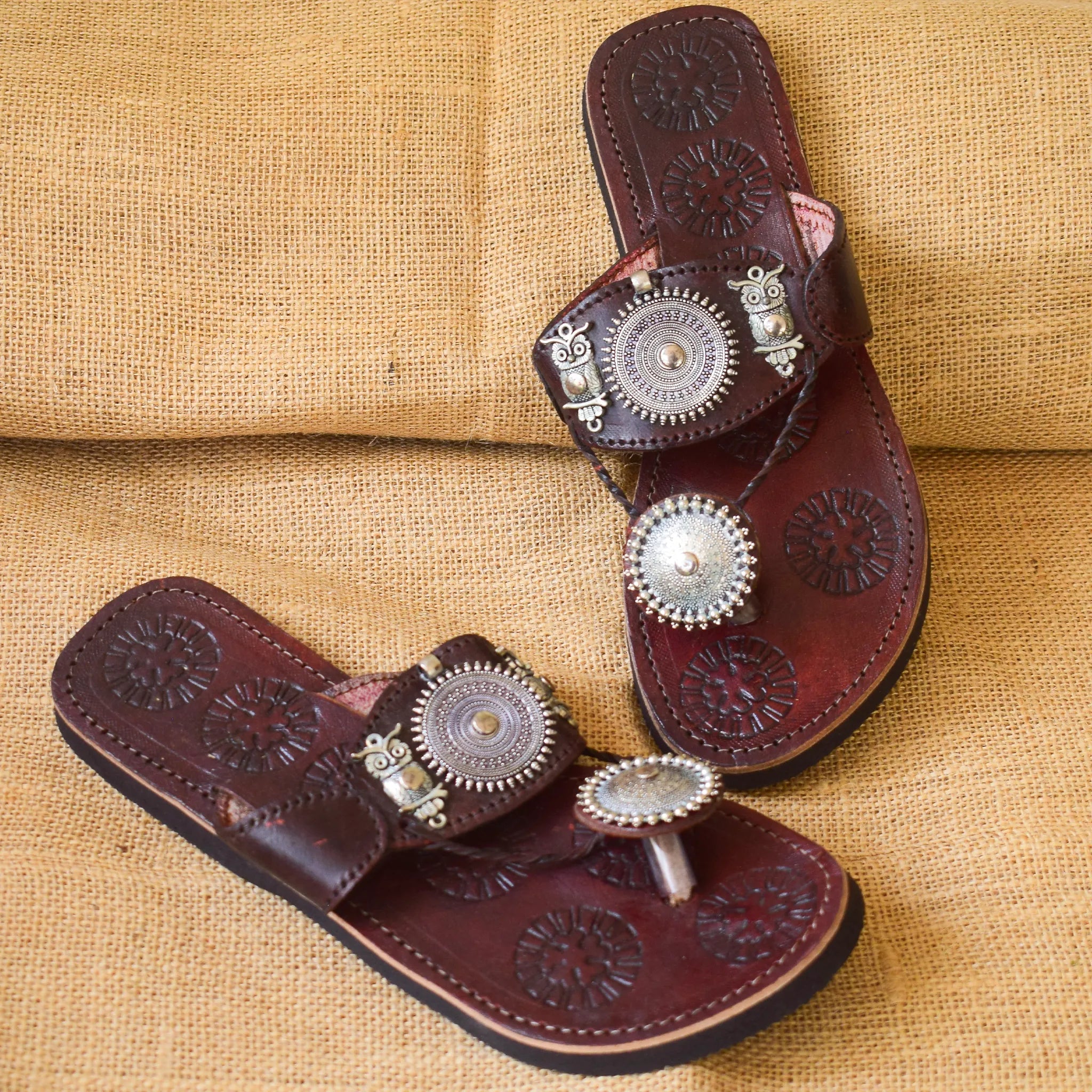 Charm Leather Chappals - Owl’s Embrace