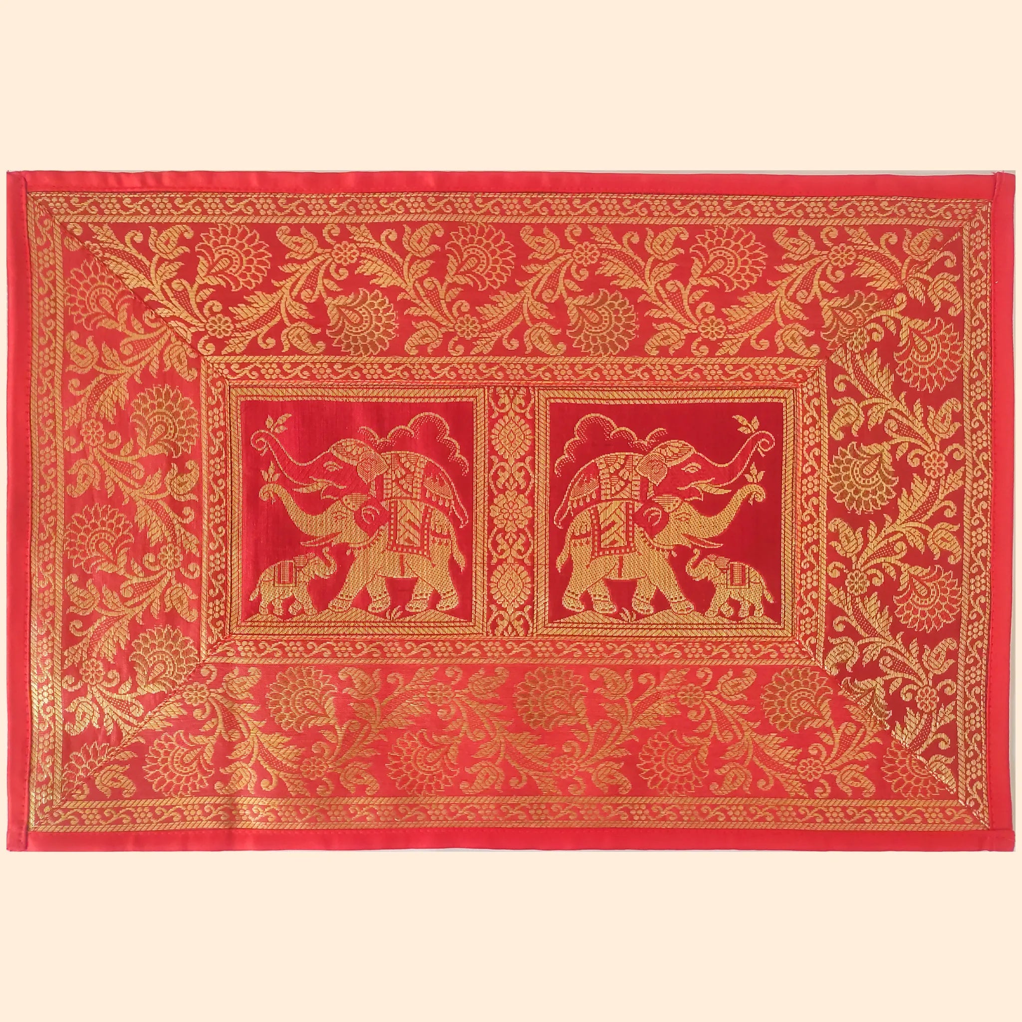 Banarasi Mats Red Mat-1 Pcs, Runner-1 Pcs, Coaster-6Pcs Set