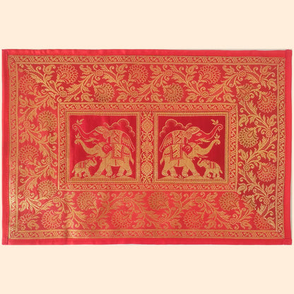 Banarasi Mats Red Mat-1 Pcs, Runner-1 Pcs, Coaster-6Pcs Set