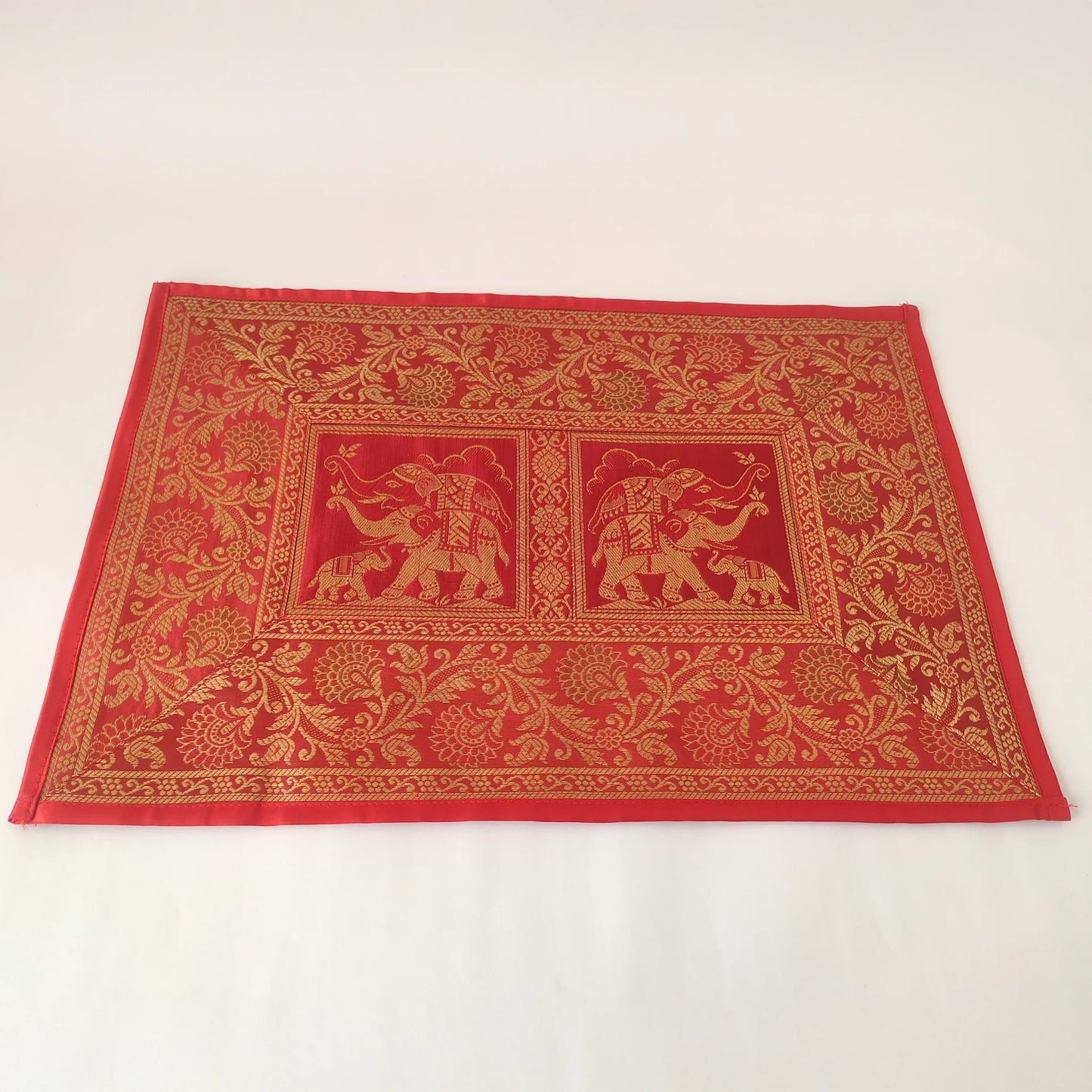 Banarasi Mats Red Mat-1 Pcs, Runner-1 Pcs, Coaster-6Pcs Set