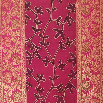 Elegant Banarasi Vine color Runner with embriodered leaf design and Golden Zari Border