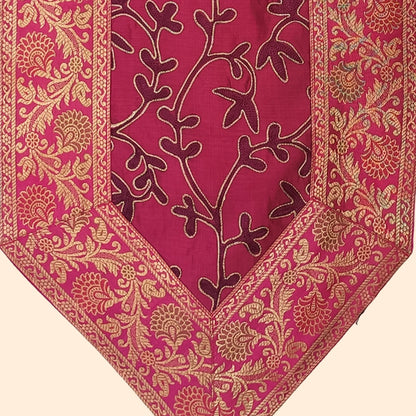 Elegant Banarasi Vine color Runner with embriodered leaf design and Golden Zari Border