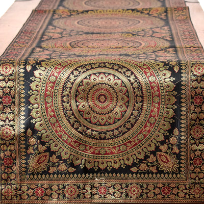 Royal Black Banarasi Runner with Mandala-Inspired Motifs and Zari Thread Work