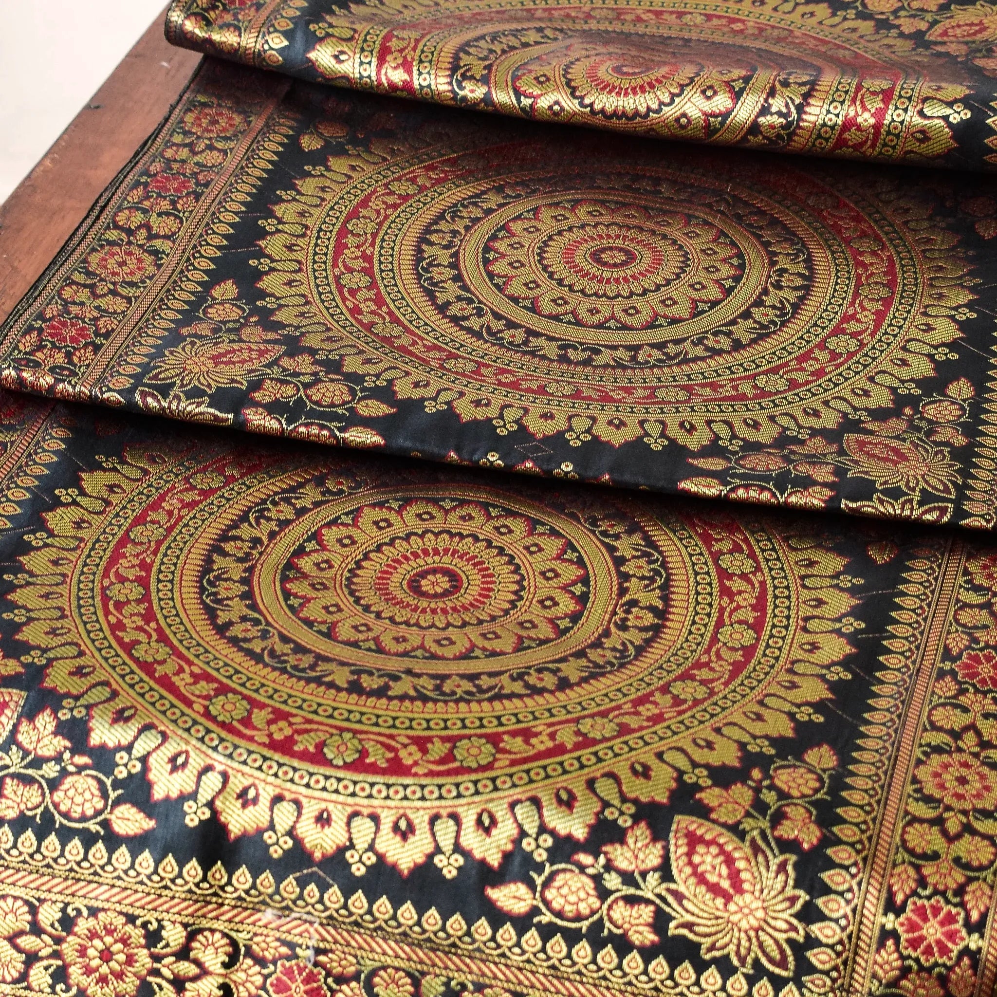 Royal Black Banarasi Runner with Mandala-Inspired Motifs and Zari Thread Work