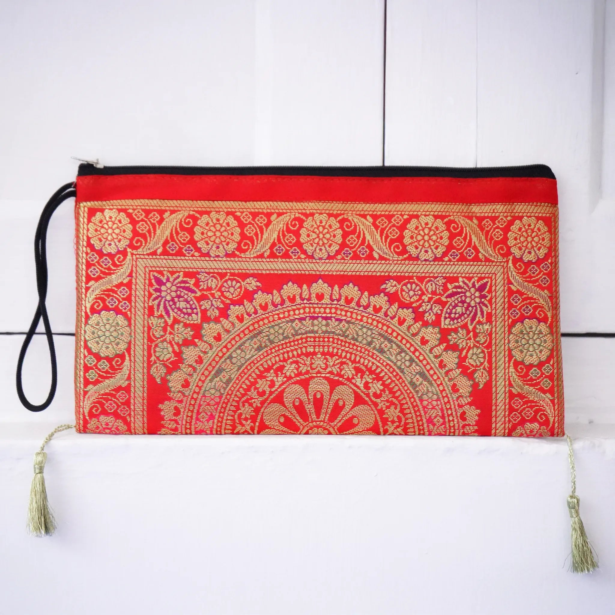 Red,Gold Banarasi Clutch Pouch