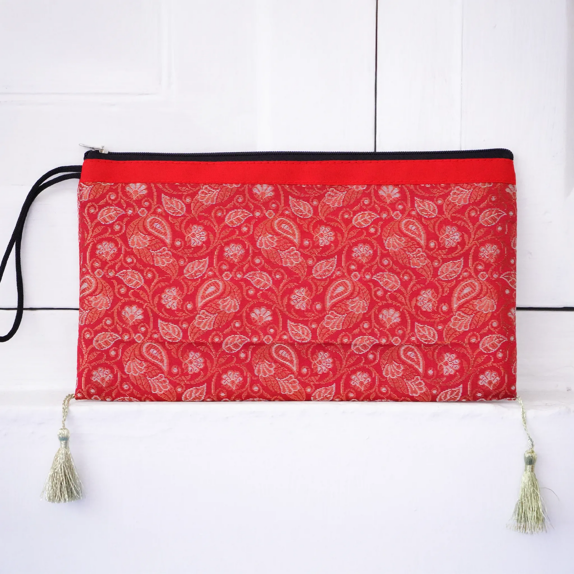 Red,Gold Banarasi Pouch