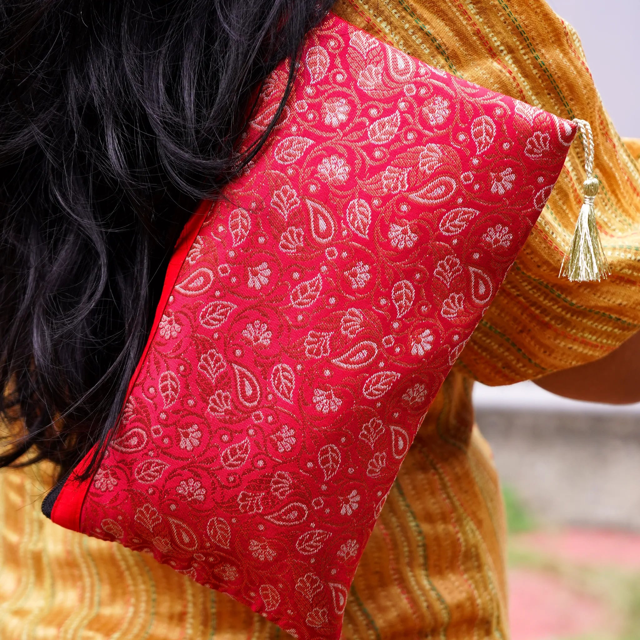 Red,Gold Banarasi Pouch