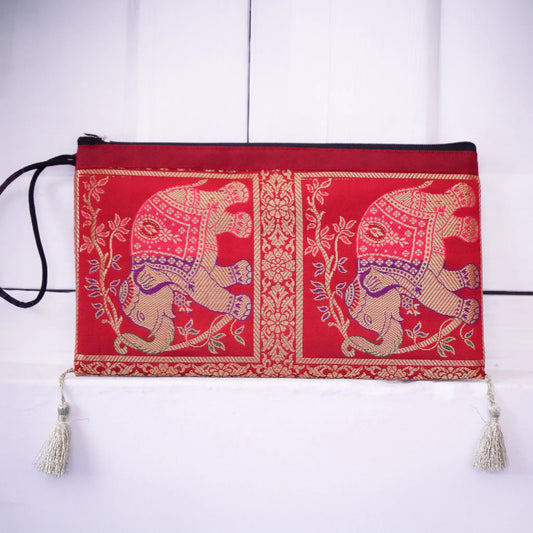 Elephant Printed Banarasi Pouch