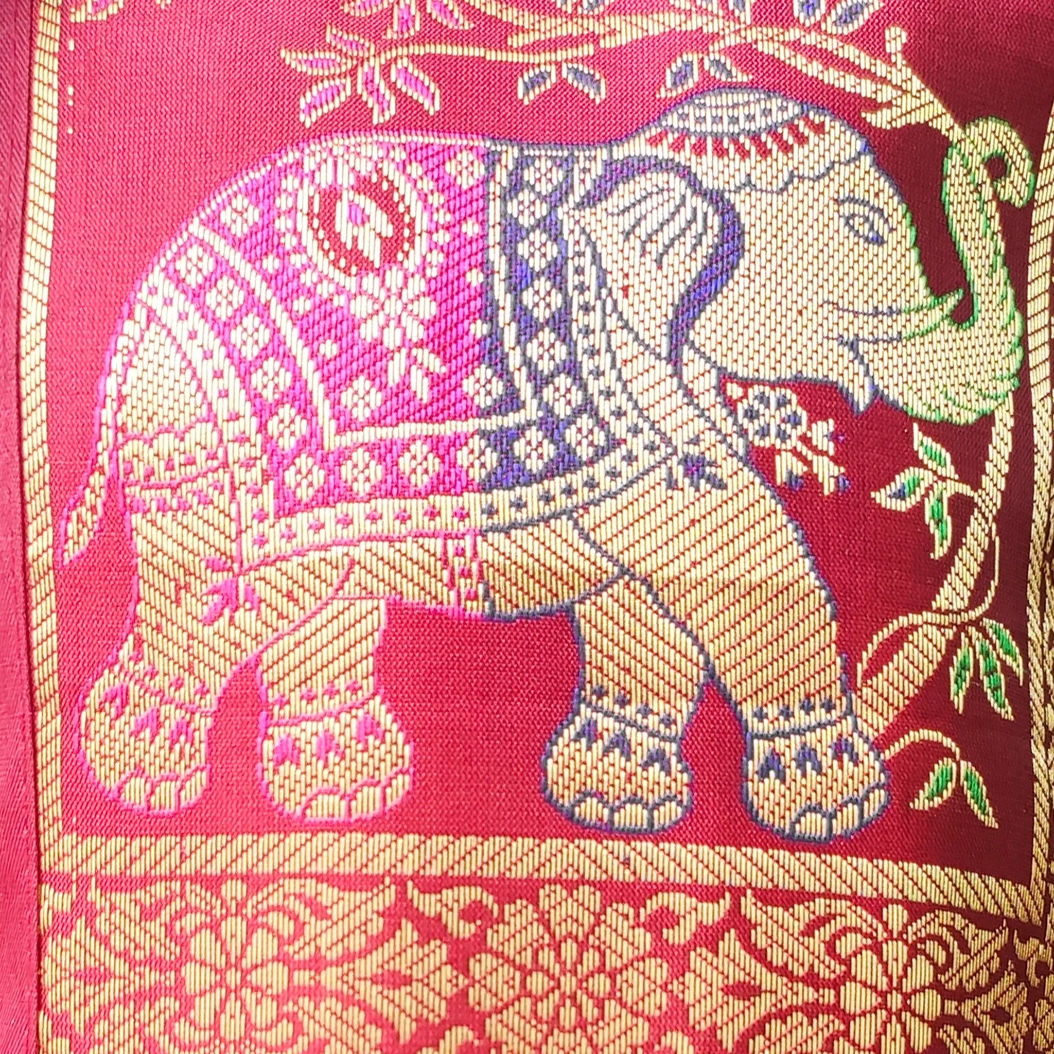 Elephant Printed Banarasi Pouch