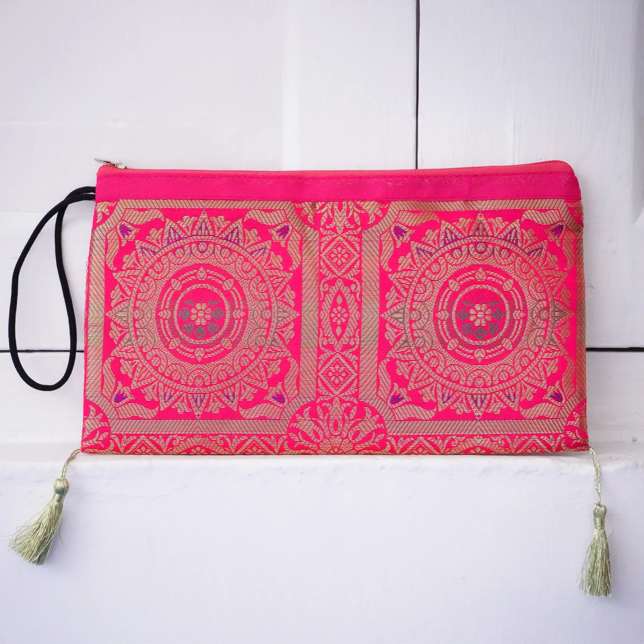 Pink Banarasi Pouch