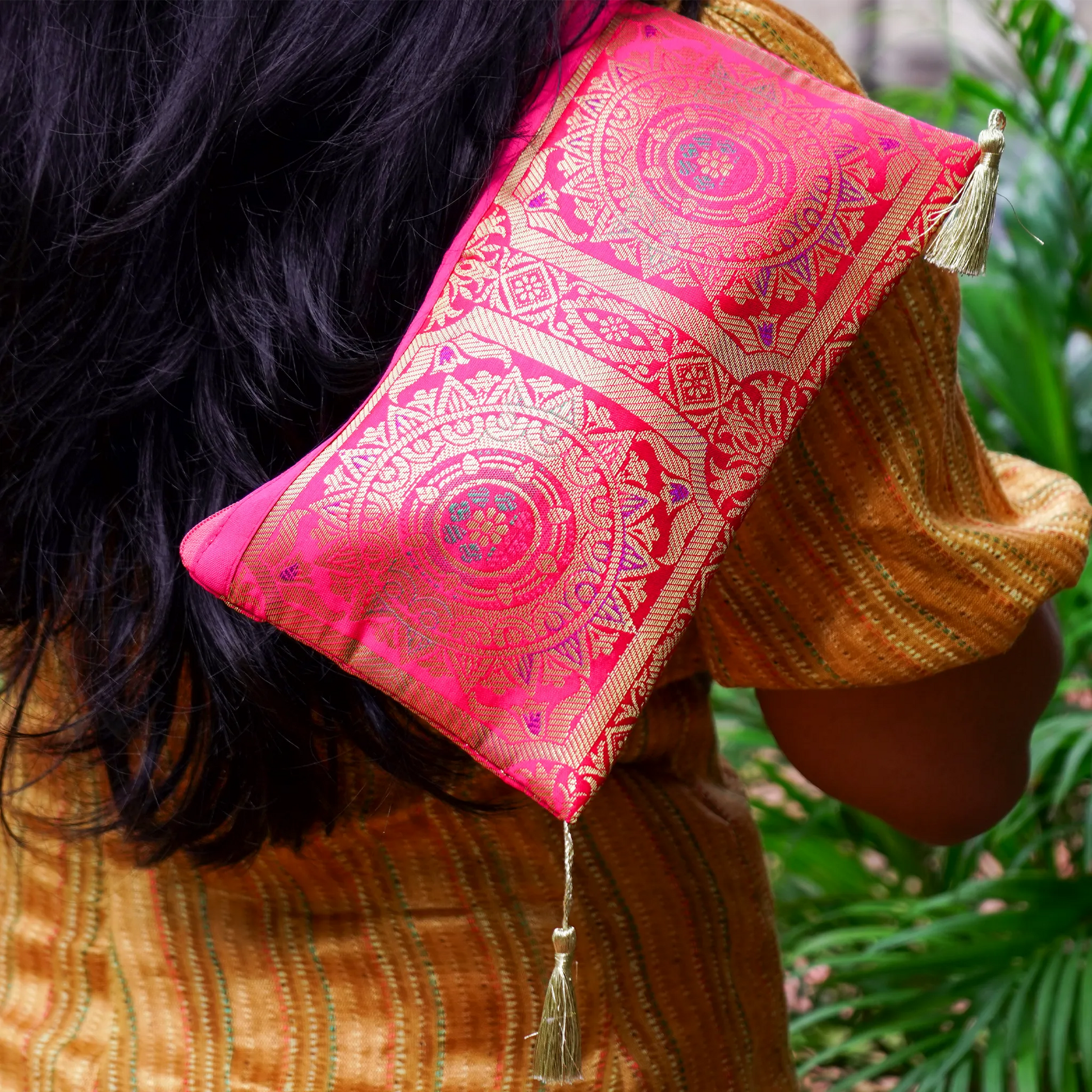 Pink Banarasi Pouch