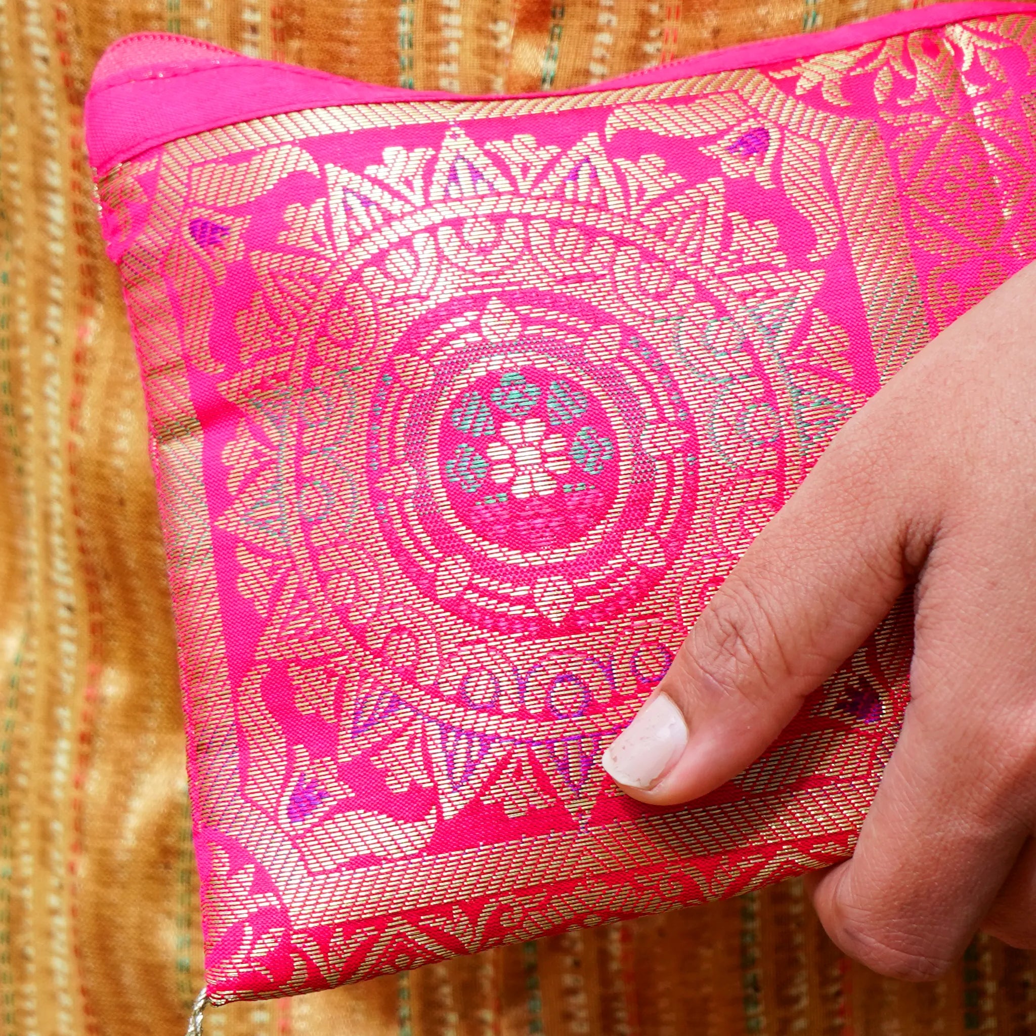 Pink Banarasi Pouch