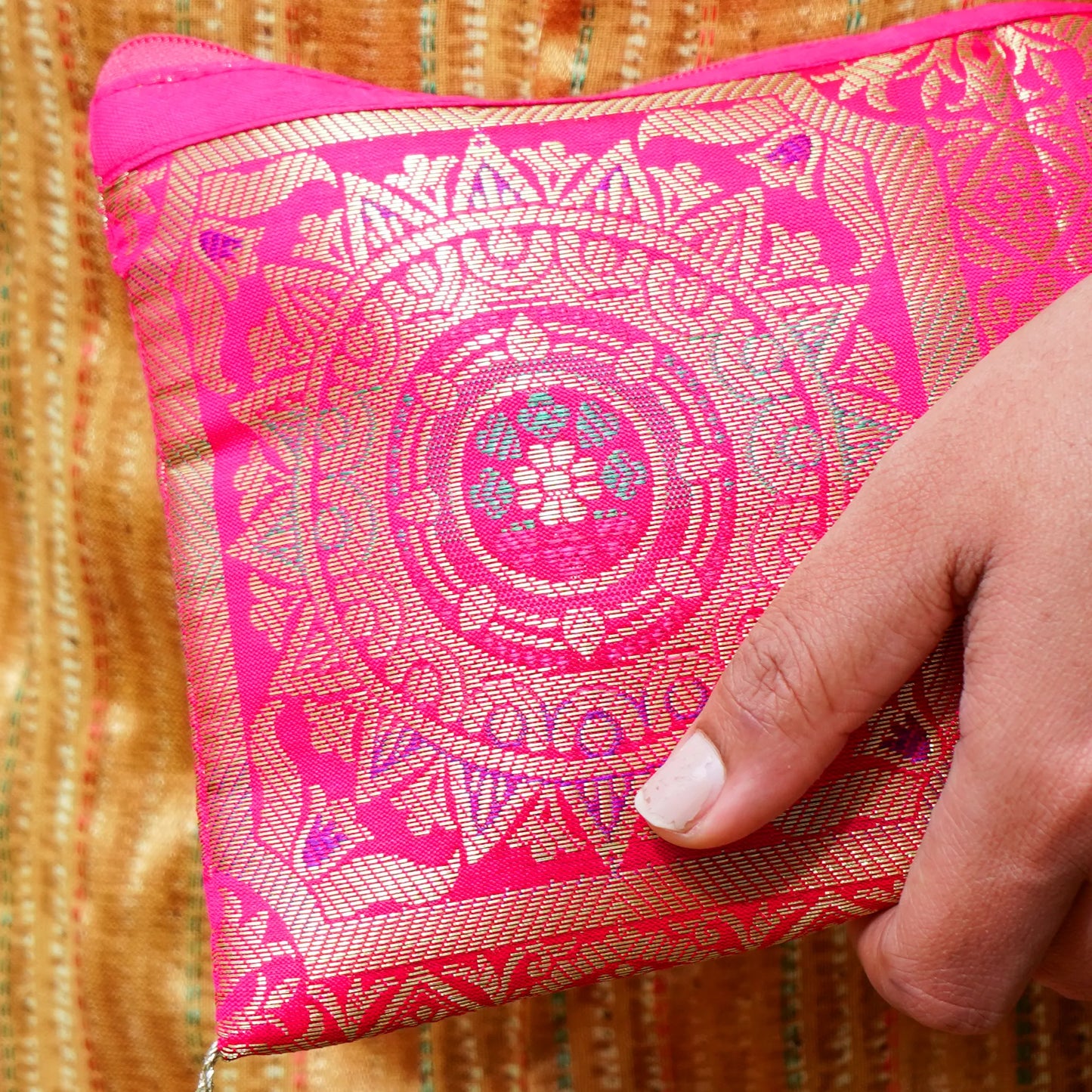 Pink Banarasi Pouch