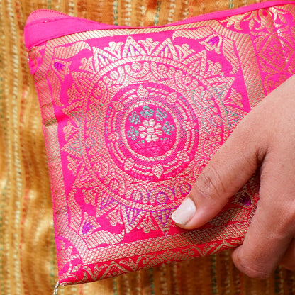 Pink Banarasi Pouch