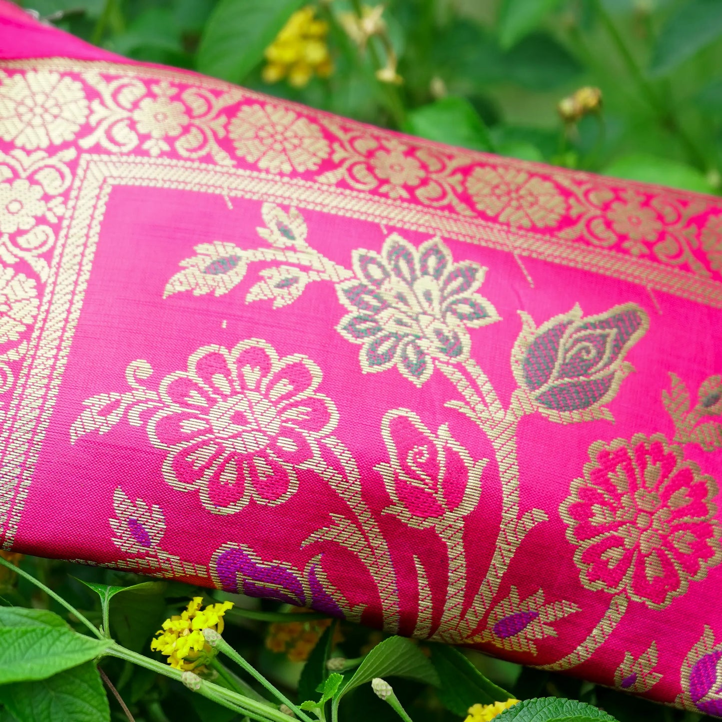 Pink Banarasi Pouch with Golden Zari Work