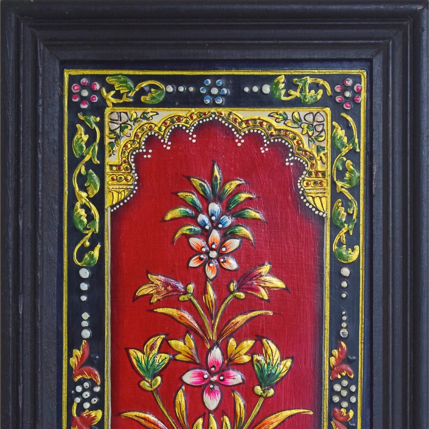 Handcrafted Golden Bloomscape Usta Painting Red Masterpiece