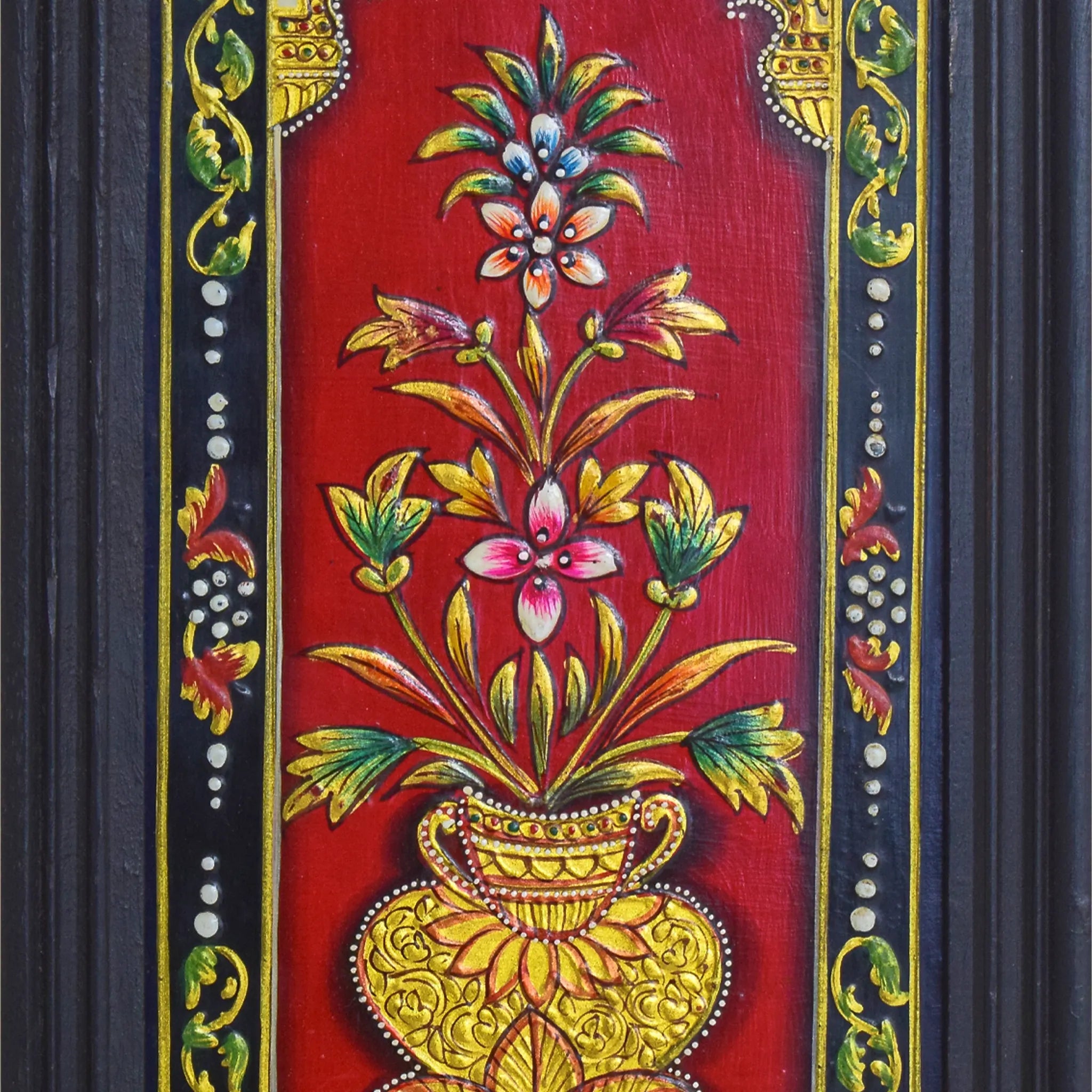 Handcrafted Golden Bloomscape Usta Painting Red Masterpiece