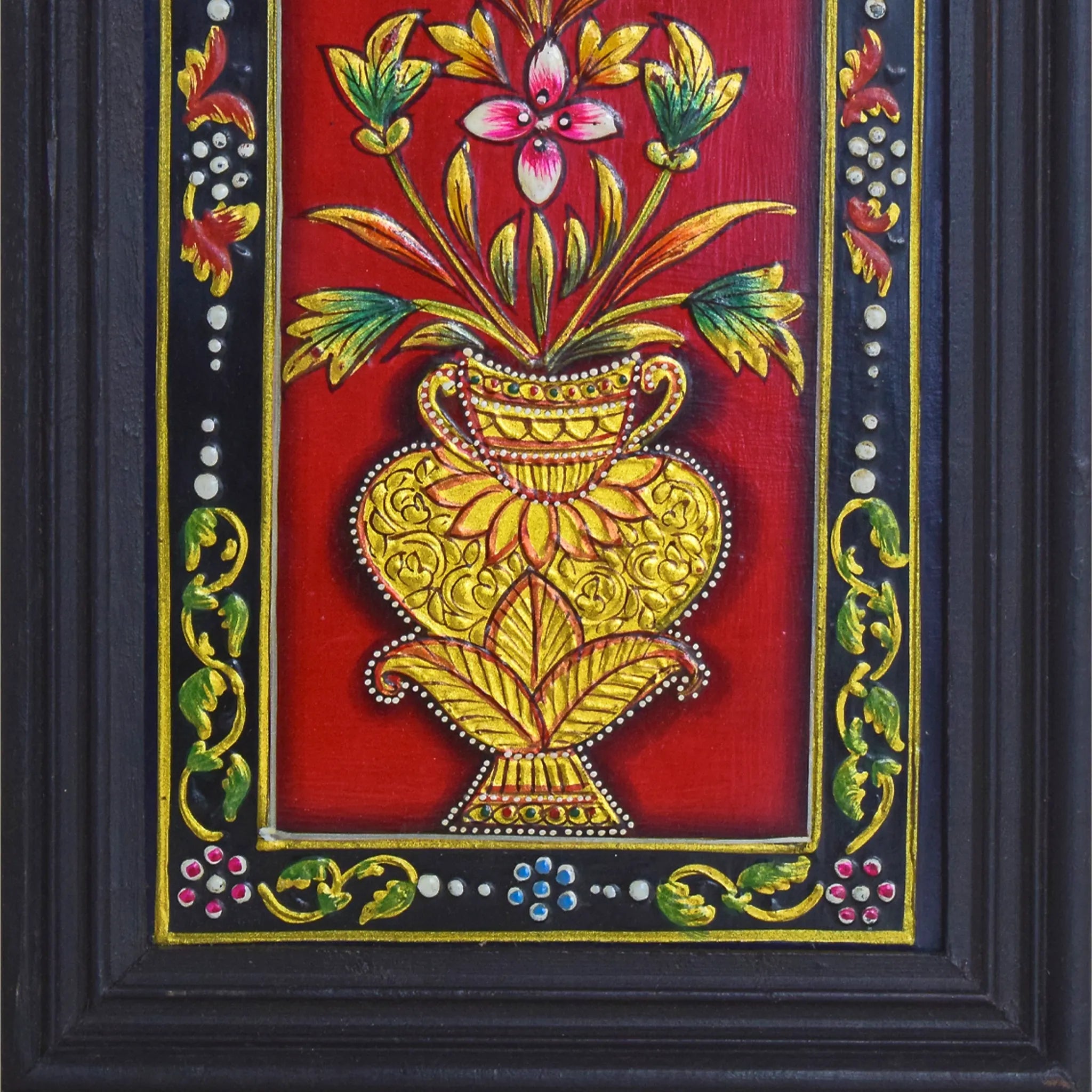 Handcrafted Golden Bloomscape Usta Painting Red Masterpiece