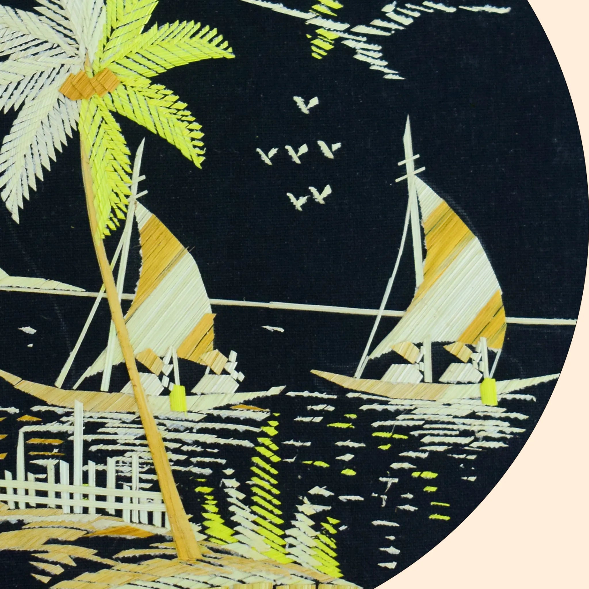 Eco-Friendly Traditional Kerala Straw Art Round Frame-Yacht