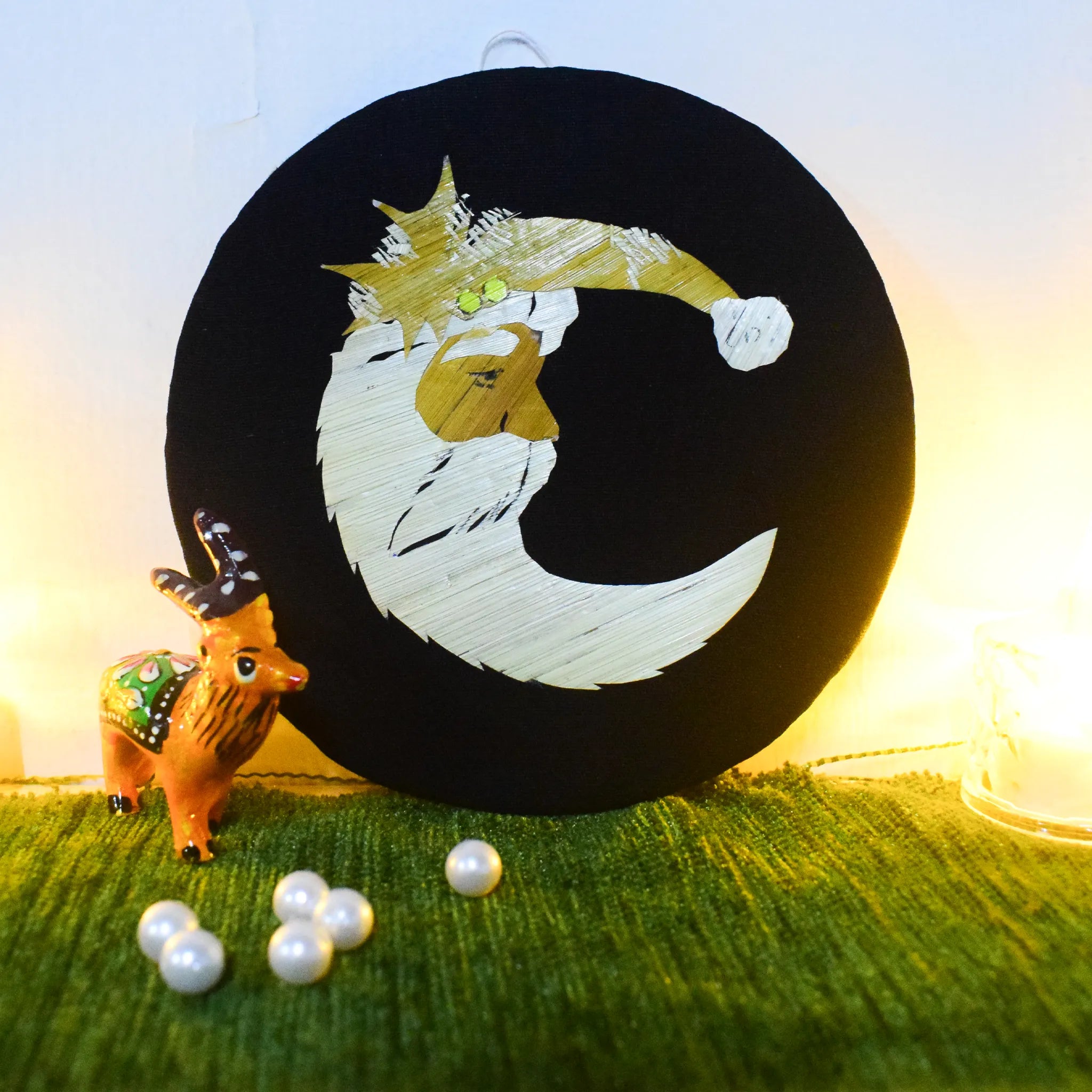 Eco-Friendly Traditional Kerala Straw Art With Christmas Moon Shaped Santa Claus