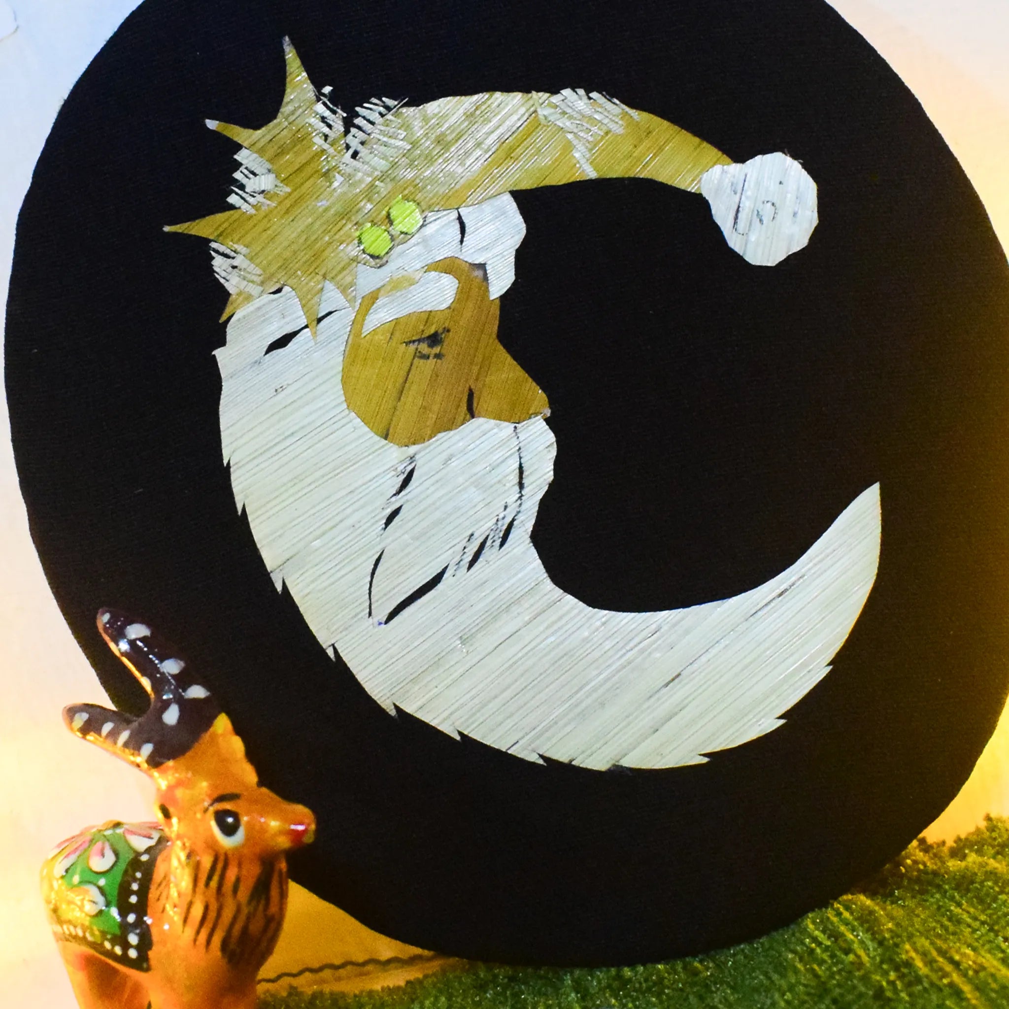 Eco-Friendly Traditional Kerala Straw Art With Christmas Moon Shaped Santa Claus